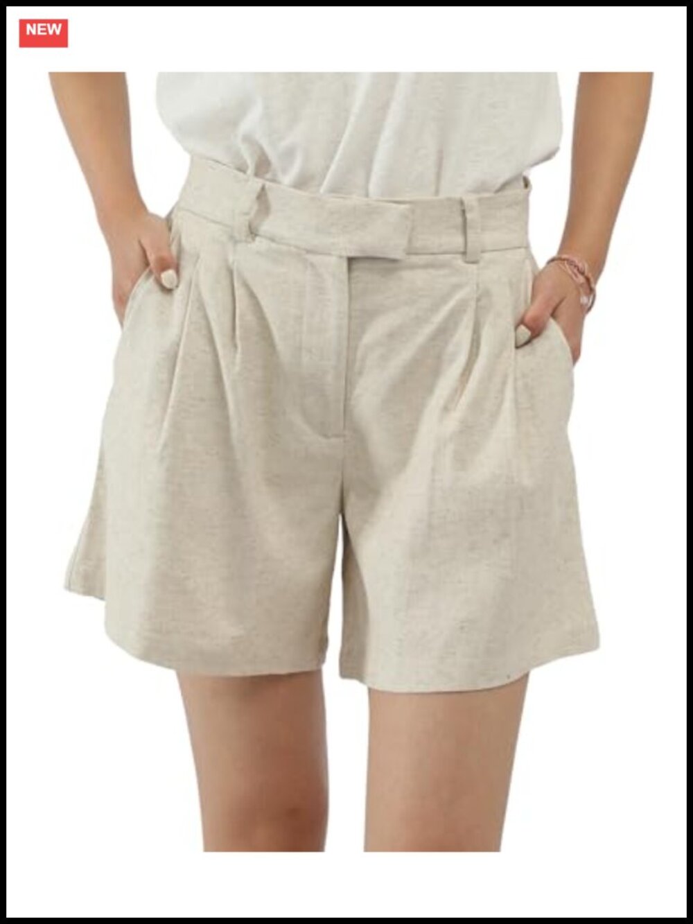High Waisted Linen Blend Wide Leg Pleated Shorts